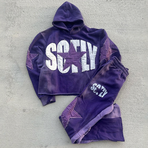 Logo personnalisé survêtement lavé à l'acide survêtement vintage délavé au soleil 480 ensemble de sweat à capuche GSM survêtement lavé à l'acide - Product Image 5