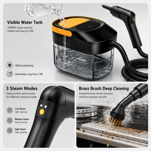 เครื่องทำความสะอาดไอน้ำแบบพกพา OEM ODM ทนความร้อนสูง 1500W ชาร์จผ่าน USB/ไฟฟ้า แรงดัน 3 บาร์ ปรับได้ ถังน้ำ 1600 มล. ร้อนเร็วภายใน 15 วินาที ใช้ได้กับรถยนต์ บ้าน และห้องครัว - Product Image 5