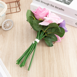 Ramo <span class=keywords><strong>de</strong></span> Rosas Artificiales para Novia, Decoración Floral Azul para Bodas, Hoteles y Hogar, Venta al por Mayor - Product Image 6