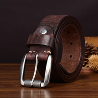 Sabuk Kulit Pria dengan Efek Distressed Vintage, Jahitan Tangan, Gesper Pin, Sabuk Kulit Sapi Asli untuk Pria, Sabuk Jeans Pria.
