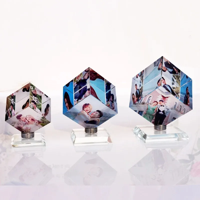 Custom 3d Laser Engraved Glass Cube Photo Frame 3d Photo Crystal Cube For Wedding