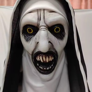 Masque de nonne effrayant en latex HLC ODM OEM avec foulard, masque de nonne d'horreur pour cosplay, masque intégral pour <span class=keywords><strong>Halloween</strong></span>, décoration pour maison hantée - Product Image 2