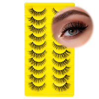 Marque privée 10 paires de faux cils en vison synthétique à bande transparente, cils naturels en soie, cils en bande avec boîte, échantillon gratuit 13-15 mm