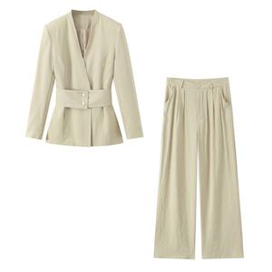 Vêtements Unisexe ZA – Nouvelle Collection Printemps/Été 2026 – Ensemble Deux Pièces Uni avec Ceinture, Blazer à Manches Longues et Pantalon Droit pour le Travail - Product Image 1