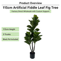 Arbre artificiel Ficus Lyrata de 115 cm, plante artificielle à feuilles de figuier, 3 branches, pour la décoration intérieure de la maison, du bureau ou du salon