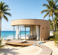 Pod de glamping rond en acier, maison mobile modulaire, maisonnette préfabriquée avec fenêtre incurvée entièrement vitrée pour forêt, jardin, complexe hôtelier, parc