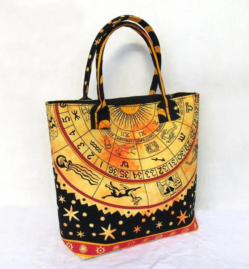 Cotton Zodiac Sun Sign Yellow Women Throw Shoulder Handbag Wonderful women's bags women's bags