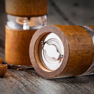Penggiling lada Manual karet kayu akrilik pengocok garam Rotor keramik dapat diisi ulang botol penggiling garam bumbu ek - Product Image 4