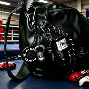 Porte-clés multi-breloques 3D Premium Fitness : Mini haltère, Kettlebell, Shaker, Gant <span class=keywords><strong>de</strong></span> <span class=keywords><strong>boxe</strong></span> en cuir, Cordon tressé, Breloque pour sac <span class=keywords><strong>de</strong></span> sport - Product Image 4