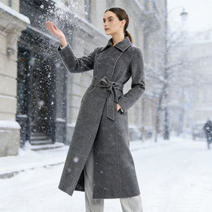 Manteau long à col montant et ceinture pour femme, 10% laine <span class=keywords><strong>d</strong></span>'<span class=keywords><strong>alpaga</strong></span>, 90% laine mérinos australienne, manteau en laine double face de qualité supérieure - Product Image 4