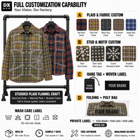 Kemeja Flanel Mewah Vintage High Street Grunge Y2K Berhias Berlian Imitasi Motif Bintang Kotak-kotak 320g Distressed Oversized Kancing Depan Katun Custom