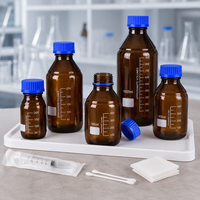 Botol Reagen Kaca Coklat Amber Tutup Sekrup Biru Botol Kaca Laboratorium 25ml 50ml 100ml 250ml 500ml 1000ml Penyimpanan Laboratorium