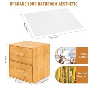 Bamboo Double <b>Drawer</b> <b>Storage</b> Box Large Desktop Organizer With Anti Slip Mats For Tissue And Jewelry - Product Image 5