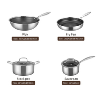 Ensemble de 8 casseroles et poêles en acier inoxydable 1810 à trois couches antiadhésives, avec couvercle, pour tous les types de cuisinières