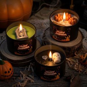 Halloween Black Tin Can Scented Ghost Pumpkin Shaped Soy Wax Candle for Home Party Decoration - Product Image 1