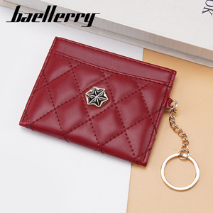 Baellerry Card Holder Red Quilted Leather <b>Keychain</b> <b>Wallet</b> For Credit Cards Everyday Use - Product Image 5