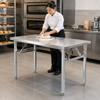 Table de travail en acier inoxydable de qualité supérieure 304, de qualité alimentaire, à un seul niveau, avec plateau plat, facile à nettoyer, pieds carrés, pour cuisine d'hôtel