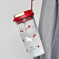Gourde PC portable pour filles, super mignonne et élégante, avec motif chien et noix de coco, avec cordon et paille, résistante aux hautes températures et anti-fuite