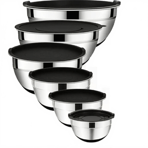 Ensemble de bols à salade empilables en acier inoxydable écologiques avec couvercles, ustensiles de <span class=keywords><strong>cuisine</strong></span> modernes <span class=keywords><strong>pour</strong></span> la cuisson, le service et la préparation <span class=keywords><strong>pour</strong></span> les fêtes - Product Image 1