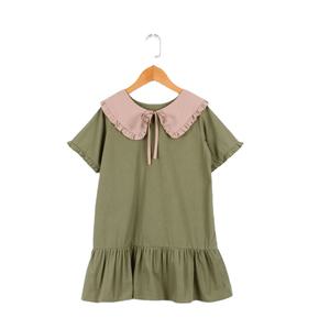 Vestido de verano para bebé, cuello Peter <span class=keywords><strong>Pan</strong></span> verde oliva, Retro, <span class=keywords><strong>100</strong></span>% algodón, cómodo, de algodón orgánico <span class=keywords><strong>Natural</strong></span> con lazo - Product Image 1