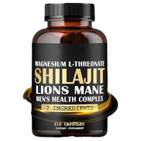 Complexe de santé masculine 7 en 1 Shilajit 500 mg, 210 capsules, magnésium L-thréonate, crinière de lion, maca, formule à base de plantes, complément énergétique