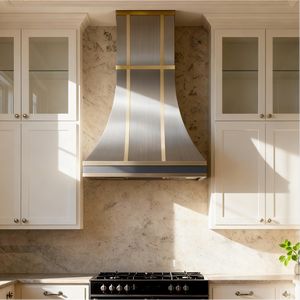 <span class=keywords><strong>Campana</strong></span> Extractora Arquitectónica de Acero Inoxidable <span class=keywords><strong>con</strong></span> Detalles de Latón, Curva, de Pared, para Cocinas de Villas - Product Image 5