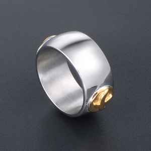 <b>Titanium</b> Steel Wide Face Gold Topped Bird <b>Ring</b> Men's Simple Retro Style Everyday Wear SA933 - Product Image 3