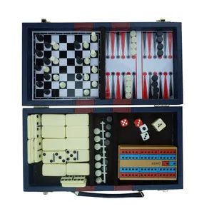 厂家批发6合1多米诺磁性象棋双陆棋套装扑克牌游戏套装定制标志便携式棋盘游戏