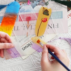 散装61PCS亚克力书签空白透明塑料30套6色流苏麻线<span class=keywords><strong>DIY</strong></span>工艺3形书签展示架 - Product Image 6