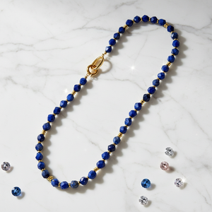 क्लासिक पीतल 14k गोल्ड प्लेटेड हैंड-मेड स्टार कट पैटर्न नीले बेडेड लैपिस लाजुली नेक्स के लिए - Product Image 1