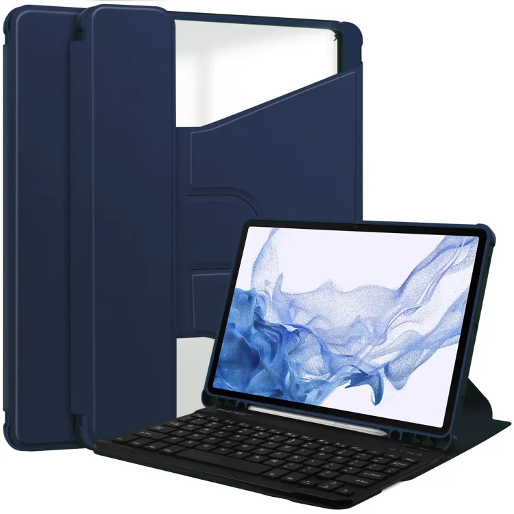 Wireless PU Keyboard Case For Samsung Galaxy Tab S9 360 Rotation Transparent Smart Leather Case with Keyboard