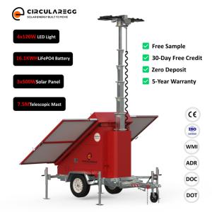 Remorque solaire mobile à LED, montée sur remorque, 4x120W MPPT, silicium monocristallin, 30 heures d'autonomie, CE pour les situations d'urgence - Product Image 1