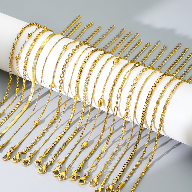 High Quality 18K Gold Plated Stainless Steel Chain Bracelet, Simple Style, Unisex DIY Jewelry Accessories
