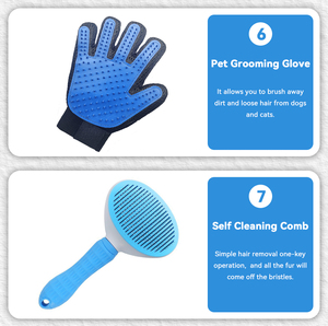 Nuevo Kit de Cepillos Portátiles de Plástico para Aseo de Mascotas 2026 de 11 Piezas con Guante, Peine Autolimpiante, Cepillo de Baño y Cortaúñas para Perros y Gatos - Product Image 4