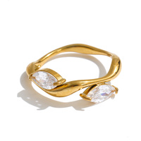 JINYOU 8466 Größe 6789 Filigraner Wellenblatt-Zirkonia-Ring PVD-Vergoldeter Edelstahlring für den Alltag