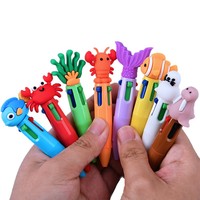 Pulpen Empat Warna Lucu Terlaris Ujung 0.7mm Ukuran 9.8cm Desain Kartun Kehidupan Laut untuk Jurnal Mini