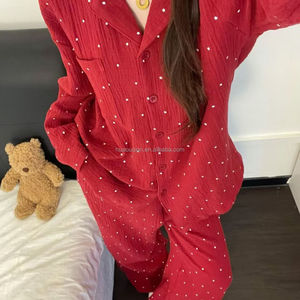 Conjunto de Pijamas Vermelhos para Mulheres de Natal 2026, Camisetas de Algodão com Estampa de Estrelas, Roupas de Dormir Casuais para Primavera e Outono - Product Image 4