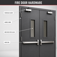 Portes métalliques doubles coupe-feu 3 heures avec vitre de vision et barre anti-panique pour projet de sécurité des bâtiments commerciaux aux États-Unis
