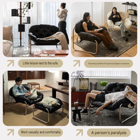 Chaise longue Bauhaus inclinable capitonnée avec structure en acier inoxydable et revêtement en cuir PU pour salon, chambre, balcon, petit appartement