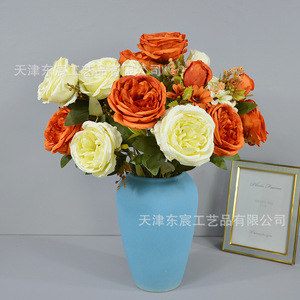 Bouquet de roses en soie Dongchen Crafts, fleurs de 10 cm, décoration de mariage, décoration de la maison, arrangement de mariage, centre de table - Product Image 3