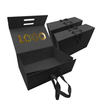 Boîte d'Emballage Rigide Personnalisée en Usine Luxe avec Logo, Ruban et Estampage Or, Corde en Papier, Boîte Noire pour Vêtements et Cadeaux