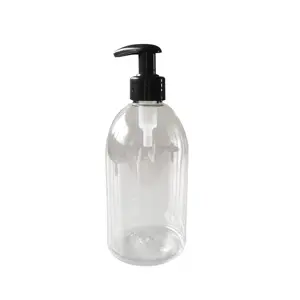 Hot sale 500ml plastic liquid soap bottle in boston round shape for 16oz hand sanitizer and hand soap dispenser