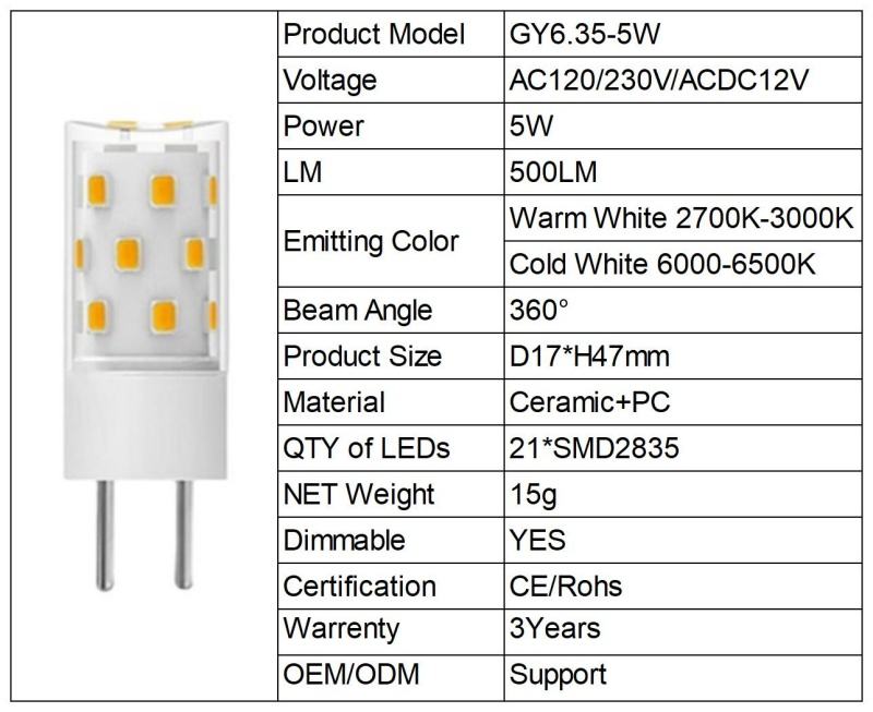 5W GY6.35 CA 100-240V