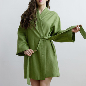Abiti Kimono in tinta unita Cardigan a maniche lunghe pigiama Outerwear abiti per la casa <span class=keywords><strong>estivi</strong></span> tessuti 100% <span class=keywords><strong>cotone</strong></span> da <span class=keywords><strong>donna</strong></span> - Product Image 3