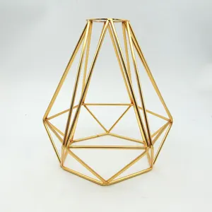 ダブルラインメタルランプシェードフレームポリゴン幾何学的ライトシェードレトロアイアンDIYペンダントランプカバーキット