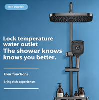 Grifo de Temperatura Constante de Latón con Rociador de Ducha Individual de Cuatro Funciones, Diseño Moderno, Sistema de Ducha de Baño Montado en la Pared con Chorro Deslizante