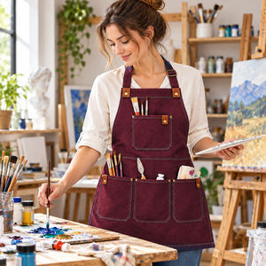 Tablier de peintre bordeaux avec trois poches inférieures pour outils et attaches réglables pour ateliers d'art - Product Image 6