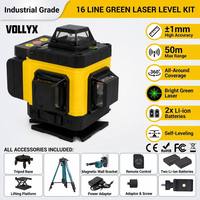 Niveau laser croisé automatique 4 axes 16 lignes 360 degrés avec trépied, ligne verte, batterie Li-ion et accessoires