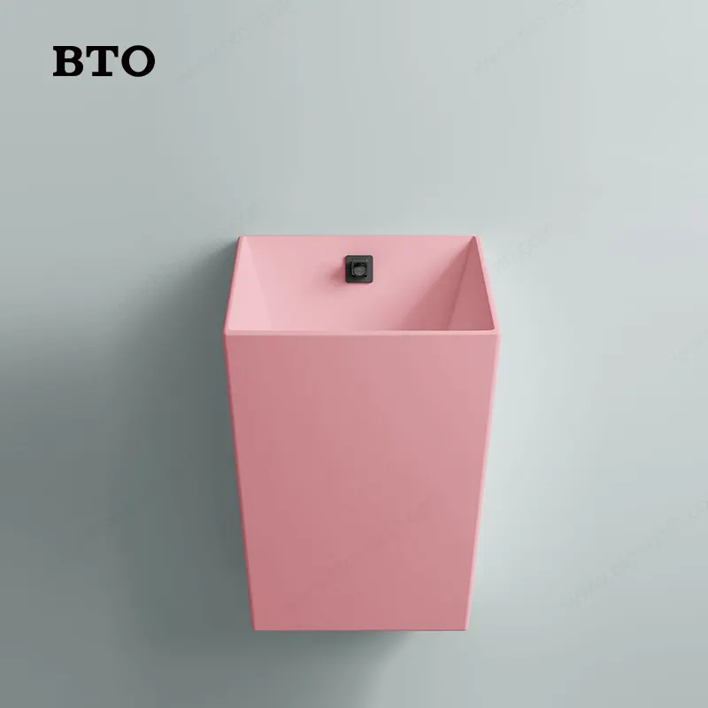 BTO unique design wall hung basin with pink color bathroom sanitary ware hand wash ceramic basin sink