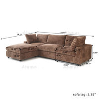 Sofá Seccional Modular Marrón de Estilo Retro Americano Moderno, Sofá de 3 Plazas con Tela de Pana Gruesa a Rayas, Juego de Muebles para Sala de Estar